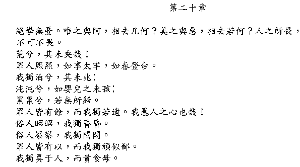 Tao Te Ching Chapter 20 in Chinese