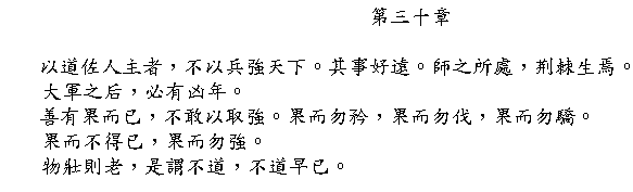 Tao Te Ching Chapter 30 in Chinese