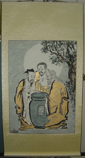 three vinegar tasters golden scroll painting